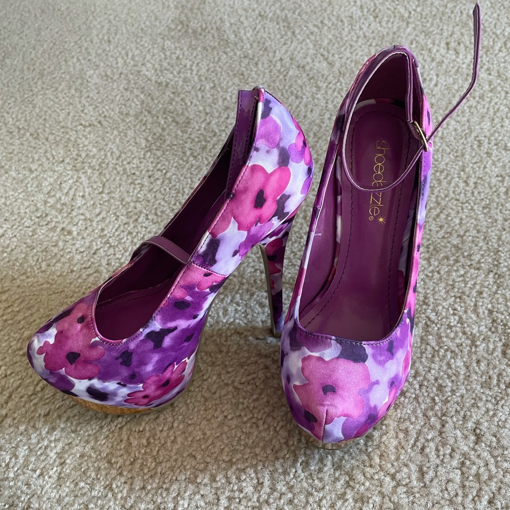 Floral platform heel pink and purple
